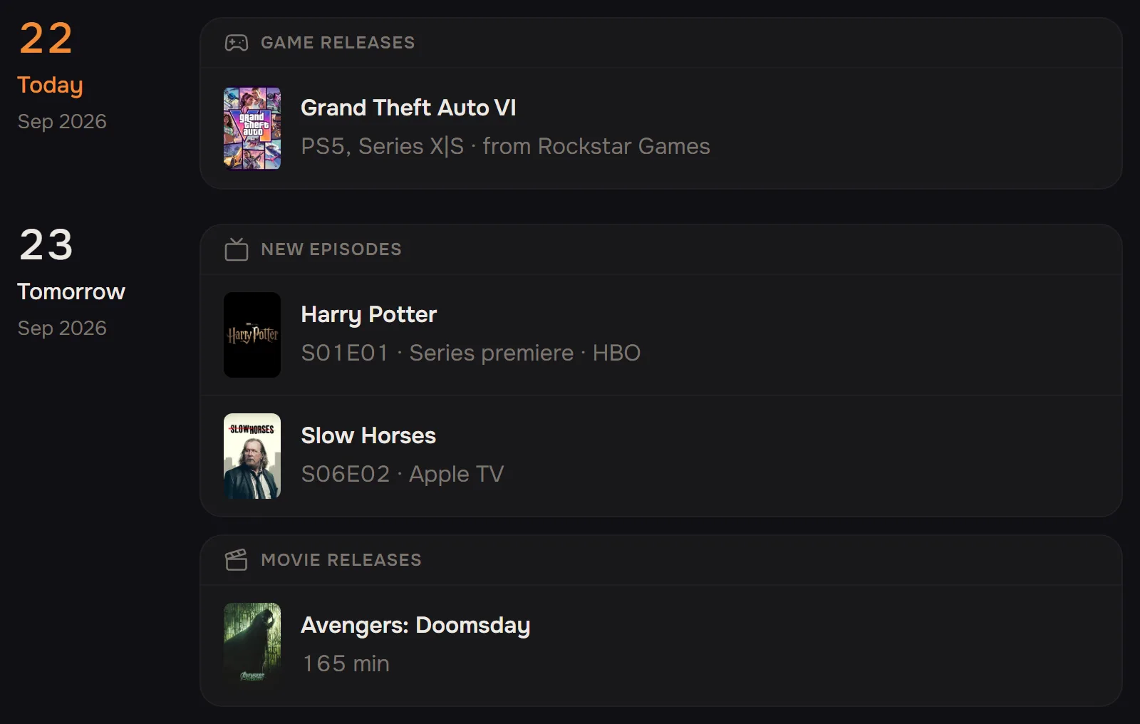 Two days of the calendar: a new episode, a game release, a series premiere and a movie release