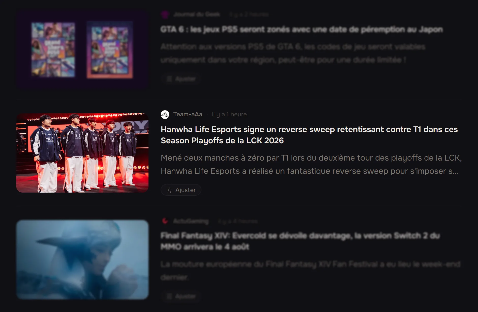 Le même article, visible une fois le match marqué comme vu