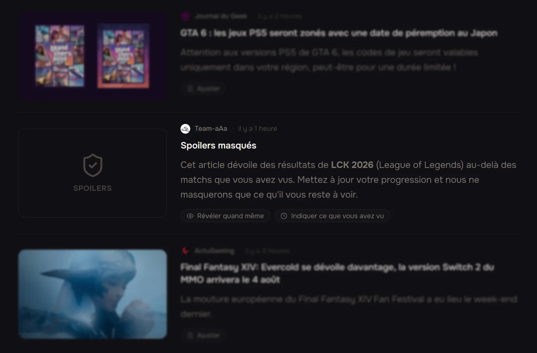 Un résultat de tournoi masqué dans le flux