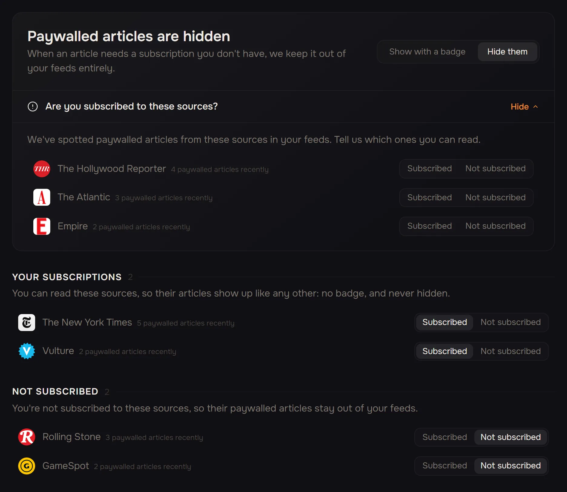 Paywall detection settings