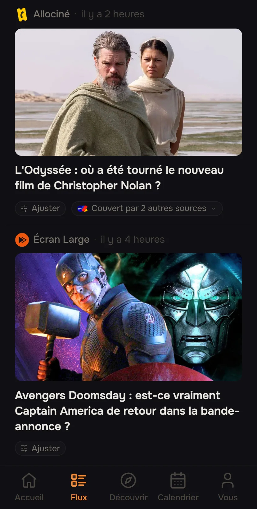 Capture d'écran du produit : votre flux personnalisé
