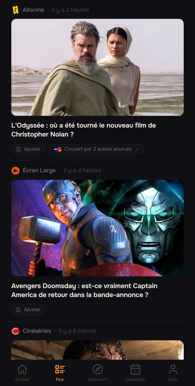 Capture d'écran du produit : votre flux personnalisé