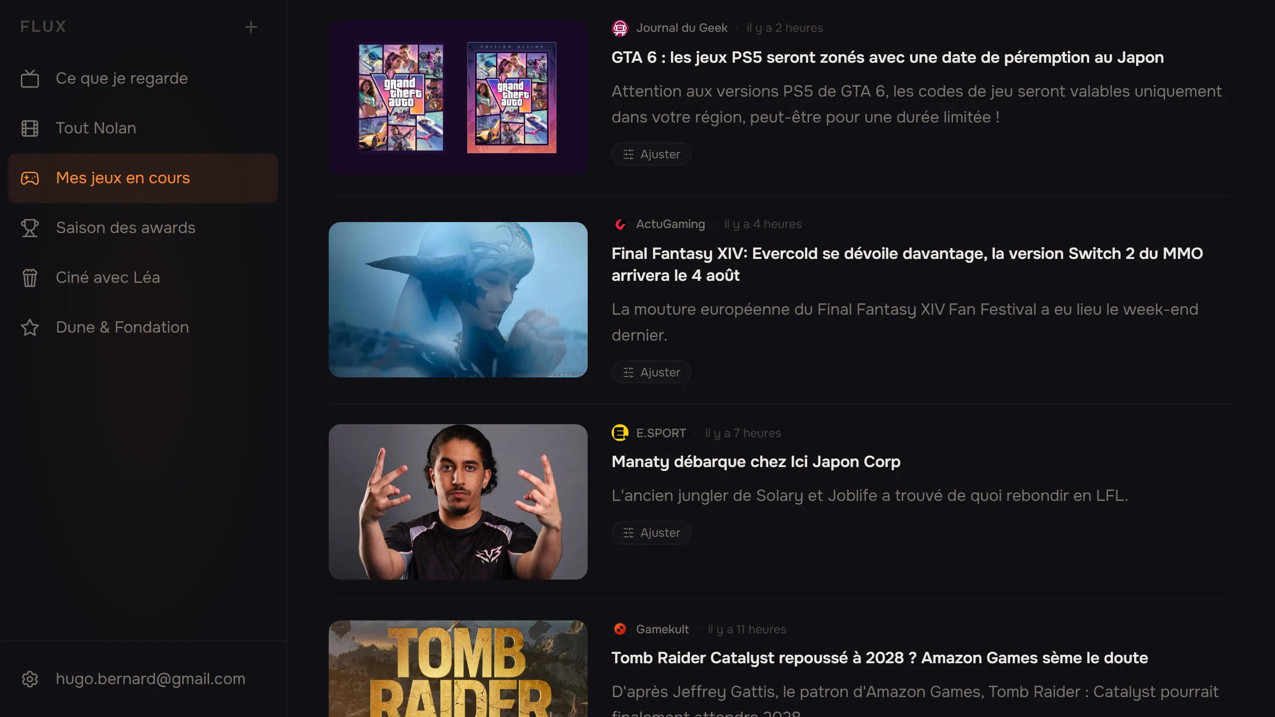 Un flux Topiks d'actu gaming : jeux, studios et esport