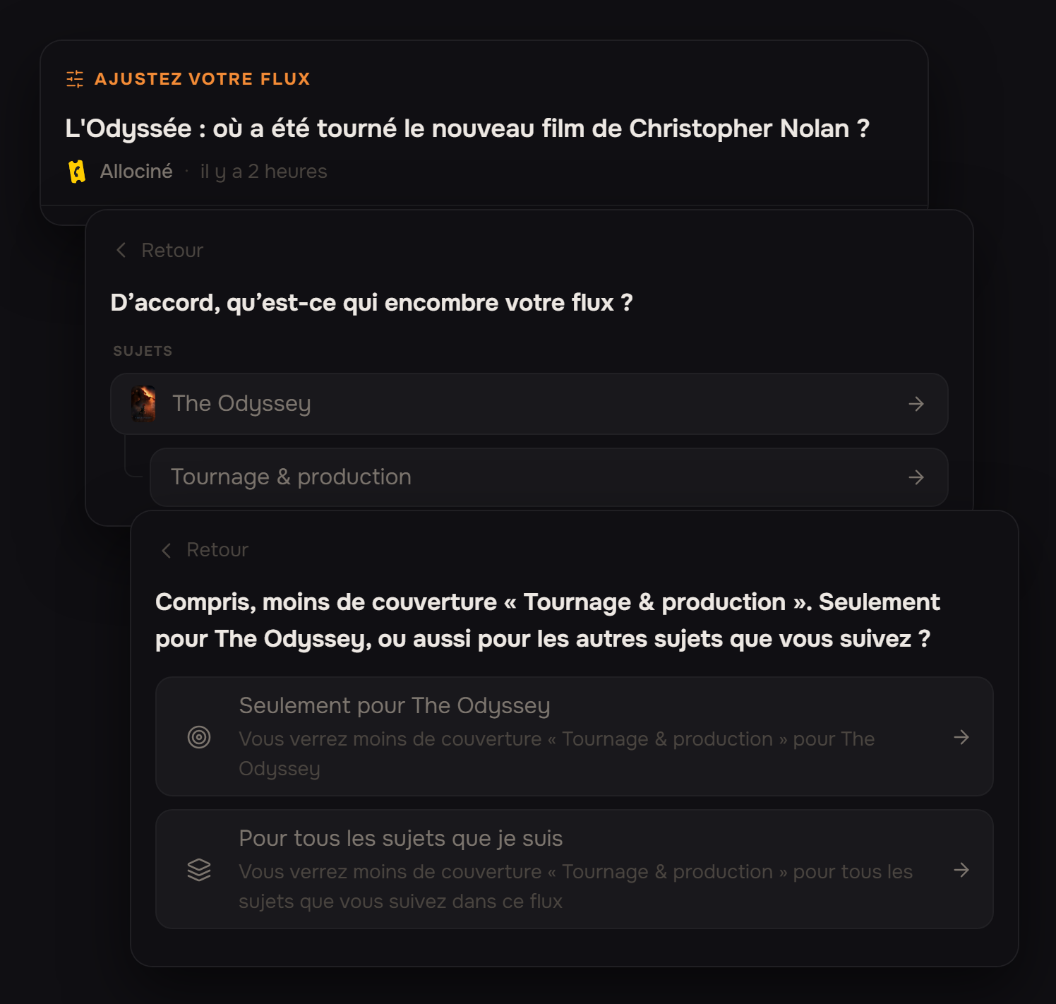 Actions de feedback